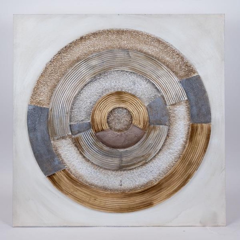 Πίνακας Καμβάς Σχέδιο Κύκλος Λευκό-Μπεζ-Φυσικό Χρώμα 80x80x3Εκ Estheti 