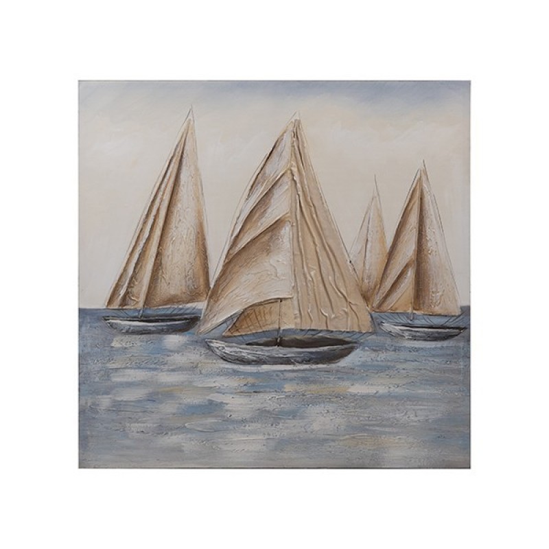 Πίνακας Καμβάς Καράβια Καφέ-Γαλάζιο 80x3x80Εκ Estheti