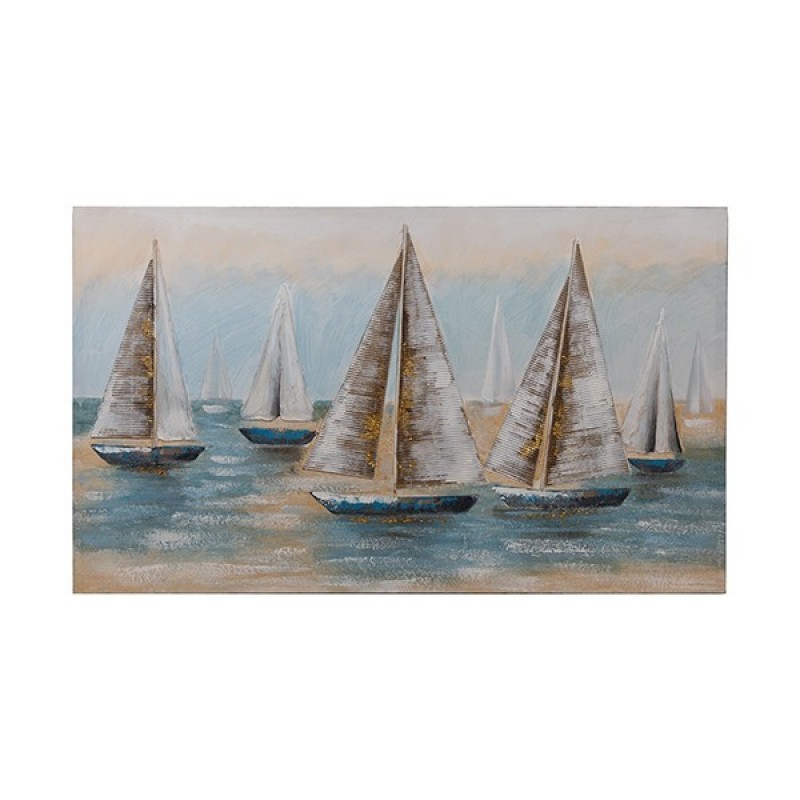 Πίνακας Καμβάς Καράβι Άσπρο-Γαλάζιο-Χρυσό 100x60Εκ Estheti