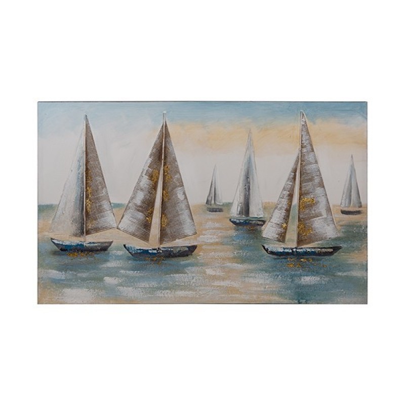 Πίνακας Καμβάς Καράβια Άσπρο-Γαλάζιο-Χρυσό 100x60Εκ Estheti