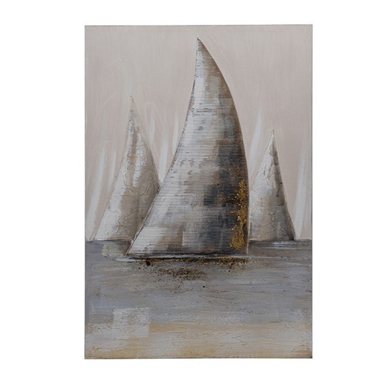 Πίνακας Καμβάς Καράβι Μπεζ-Γαλάζιο-Χρυσό 60x90Εκ Estheti