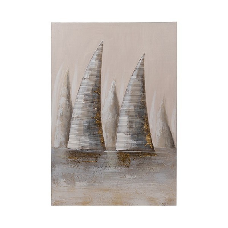 Πίνακας Καμβάς Καράβια Μπεζ-Γαλάζιο-Χρυσό 60x90Εκ Estheti 