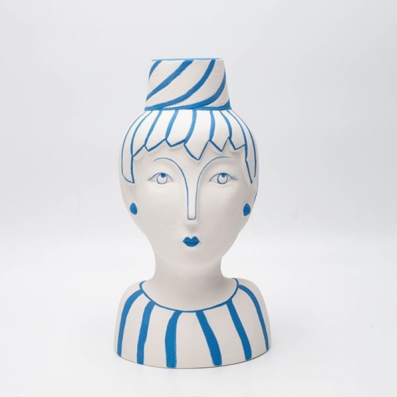 Βάζο Πρόσωπο Πορσελάνη Λευκό-Γαλάζιο 14x13.8x25.6Εκ Estheti