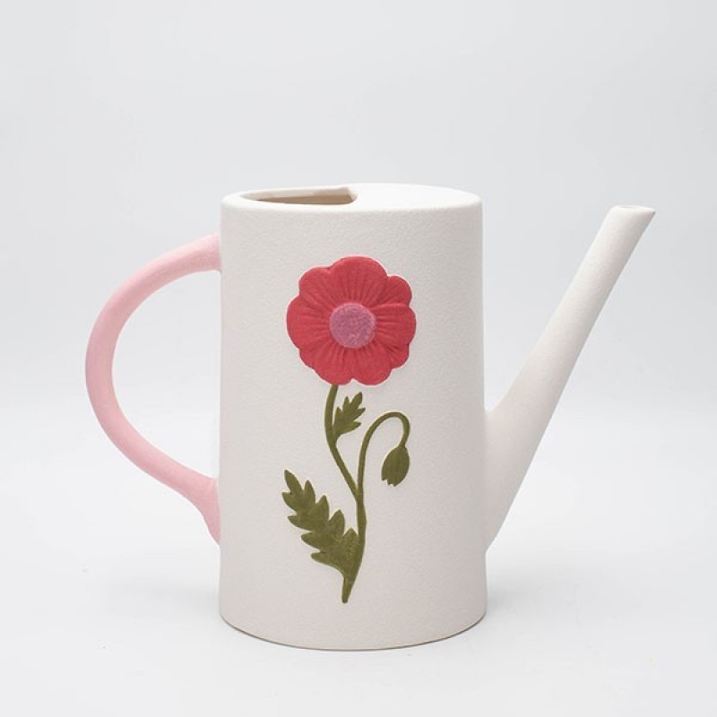 Βάζο Πορσελάνη Κανάτα Λευκή Με Λουλούδια 27.3x12.8x20.1Εκ Estheti