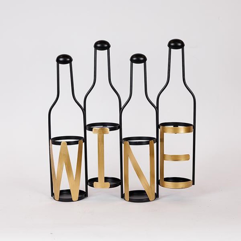 Επιτοίχια Μπουκαλοθήκη Μεταλλική για 4 Μπουκάλια Μαύρη/Χρυσή 43.5x11x46.5Εκ Estheti