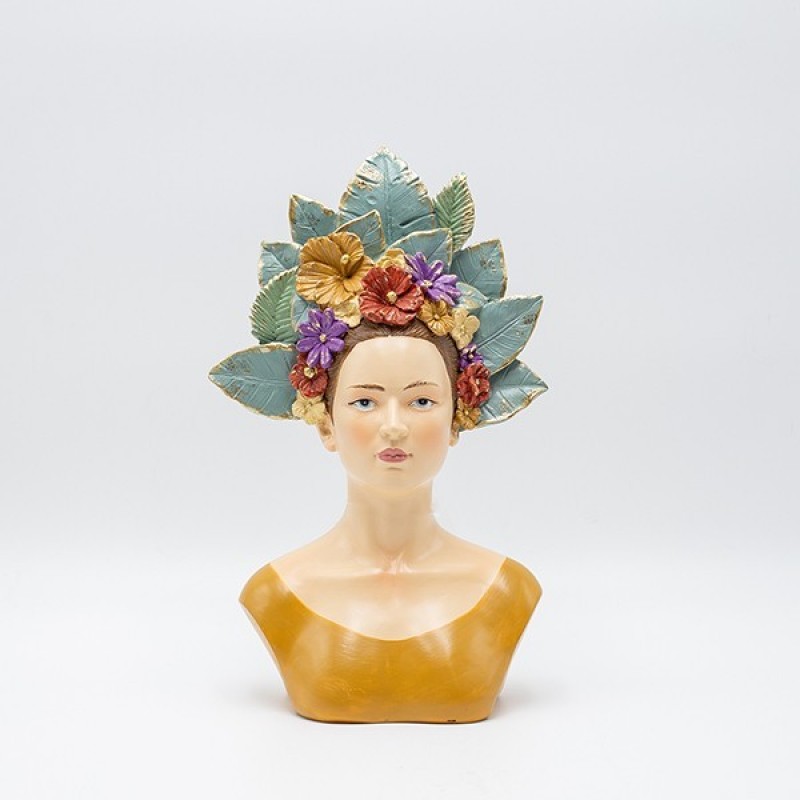 Διακοσμητικό Γλυπτό Προτομή Γυναίκας Με Φύλλα Και Λουλούδια Στα Μαλλιά Πολυρεζίν Πολύχρωμο 17.5x9.5x28Εκ Estheti