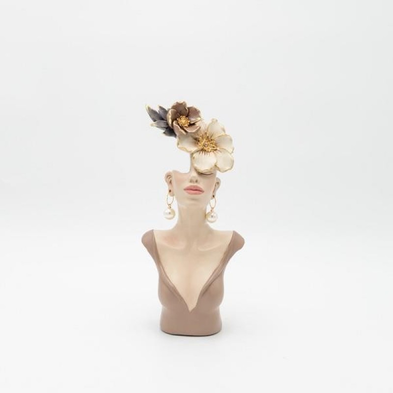 Διακοσμητικό Γλυπτό Γυναίκα Με Λουλούδι Μπεζ 11.5x6.5x25.5Εκ Estheti 