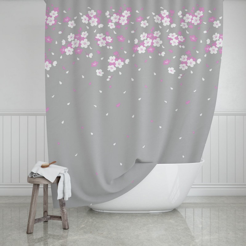 Κουρτίνα Μπάνιου Αδιάβροχη Peva 180x180Cm Floral Grey