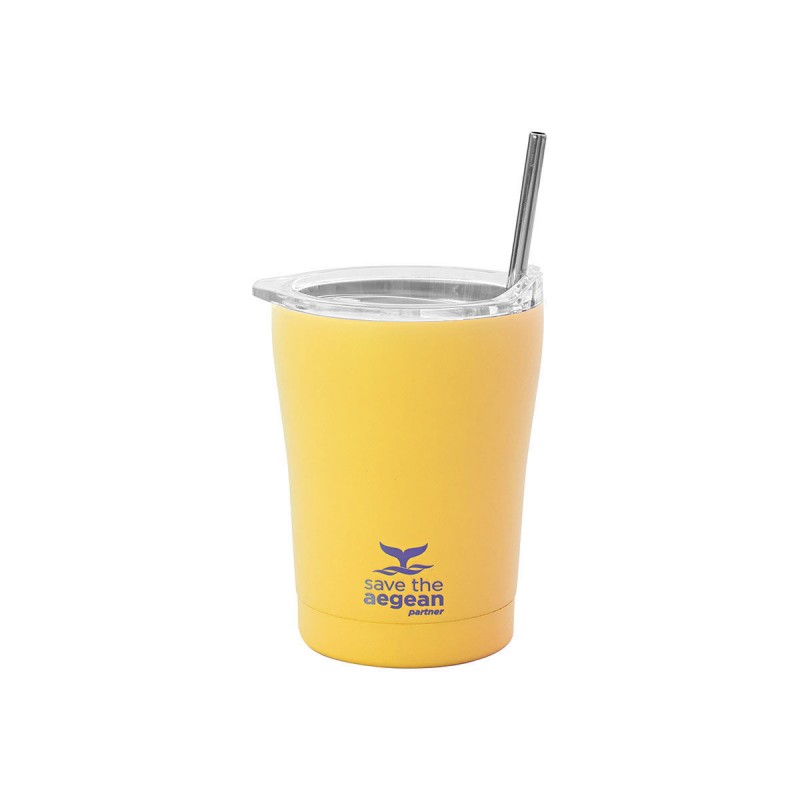 Θερμός Ποτήρι με Καλαμάκι 350ml Coffee Mug Save The Aegean Pinapple Yellow Estia