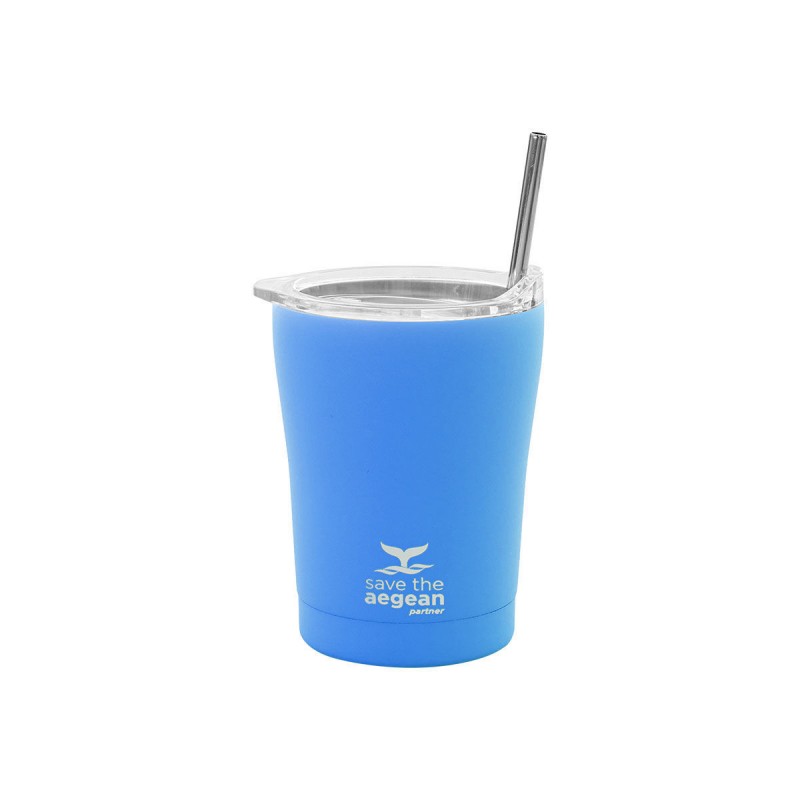 Θερμός Ποτήρι με Καλαμάκι 350ml Coffee Mug Save The Aegean Olympic Blue Estia