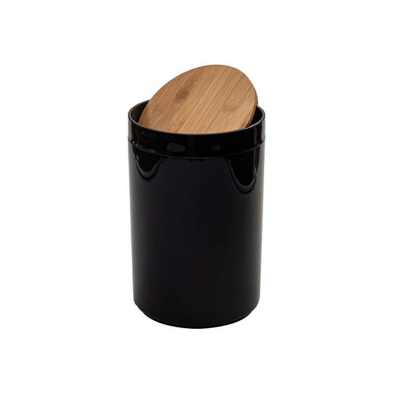 Χαρτοδοχείο πλαστικό 5lt με καπάκι bamboo παλλόμενο μαύρο 18x18x26εκ