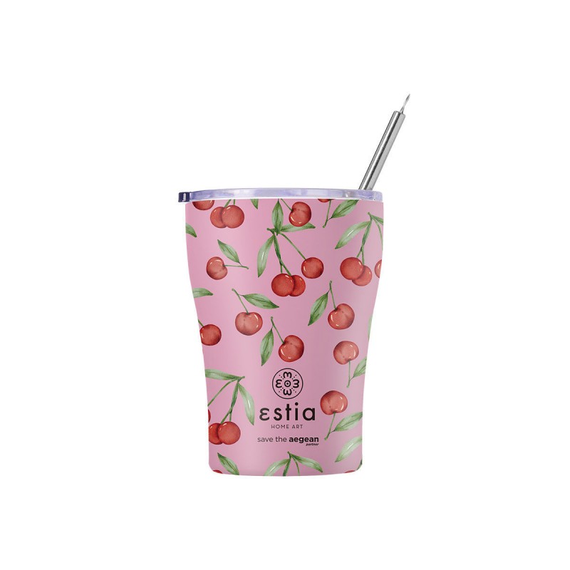 Estia Θερμός Coffee Mug Save The Aegean 350ml Cherry Rose