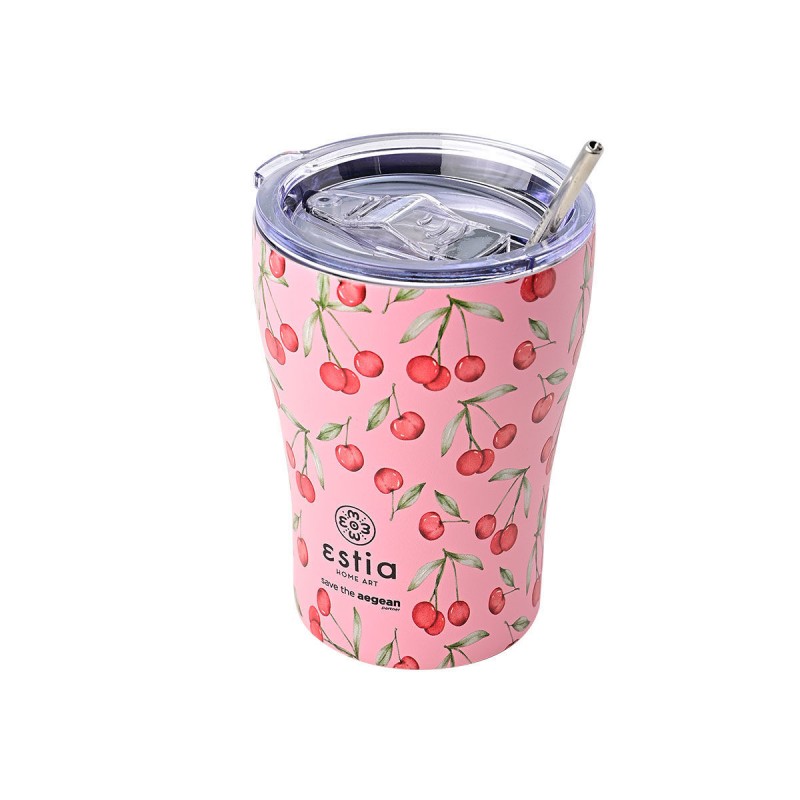 Estia Θερμός Coffee Mug Save The Aegean 350ml Cherry Rose