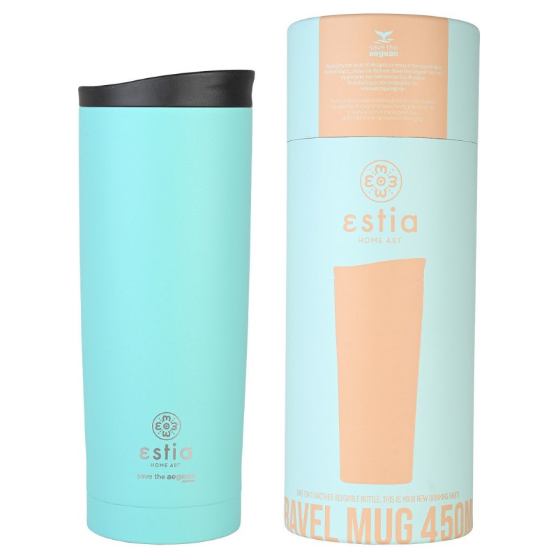 Estia Θερμός Travel Mug Save The Aegean 450ml Bermuda Green
