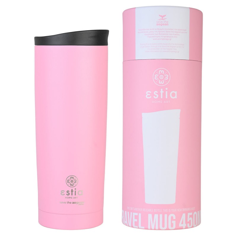 Estia Θερμός Travel Mug Save The Aegean 450ml Blossom Rose