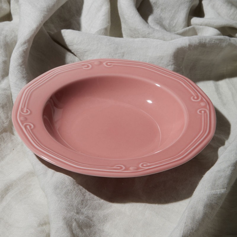 Πιάτο Βαθύ Athenee Πορσελάνινο Ανάγλυφο 23Cm Ροζ