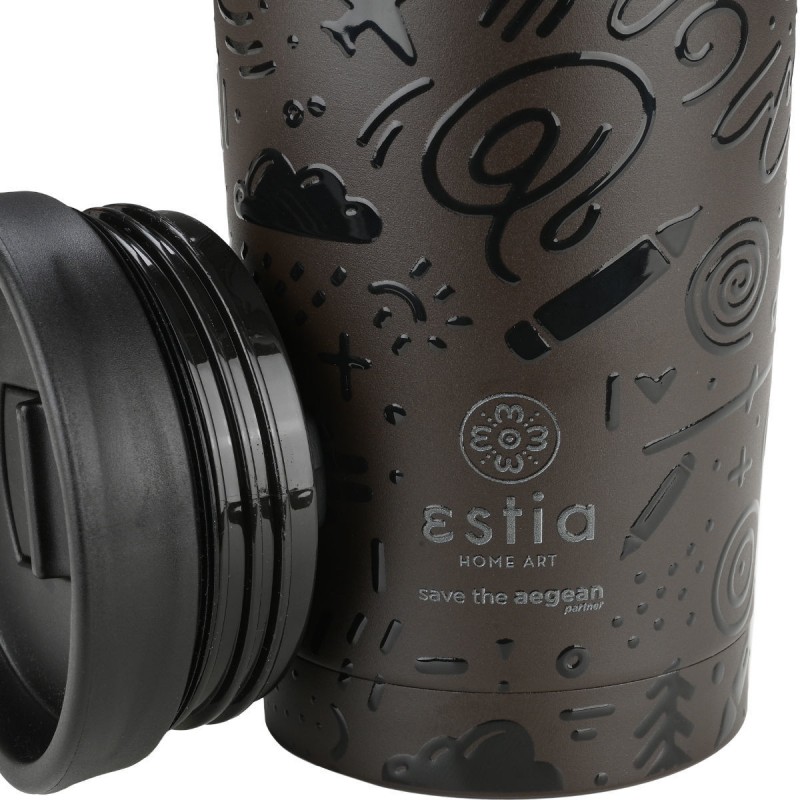Travel Mug Save The Aegean Ποτήρι Θερμός Ανοξείδωτο BPA Free 350ml Noir Echo με Καλαμάκι Estia