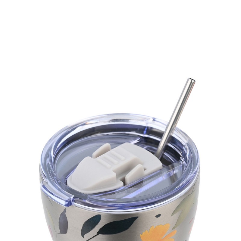 Ποτήρι Θερμός Ανοξείδωτο Ανακυκλώσιμο BPA Free "Save The Aegean" 350ml Silver Botanic με Καλαμάκι Estia