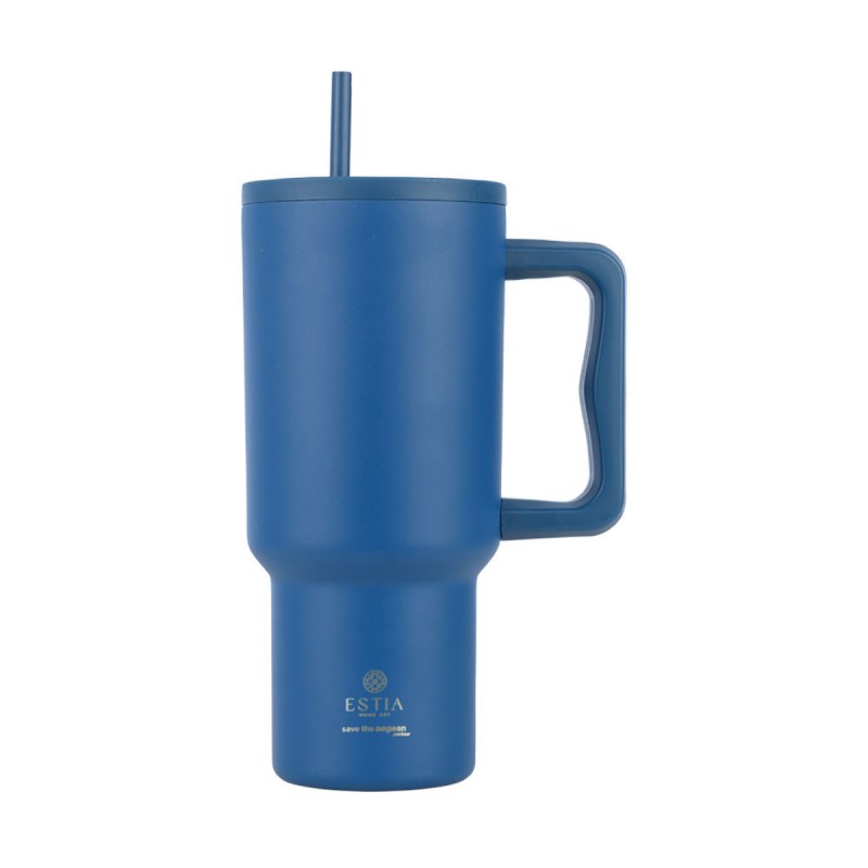 Estia Θερμός Straw Tumbler Xl Save The Aegean 900ml Denim Blue