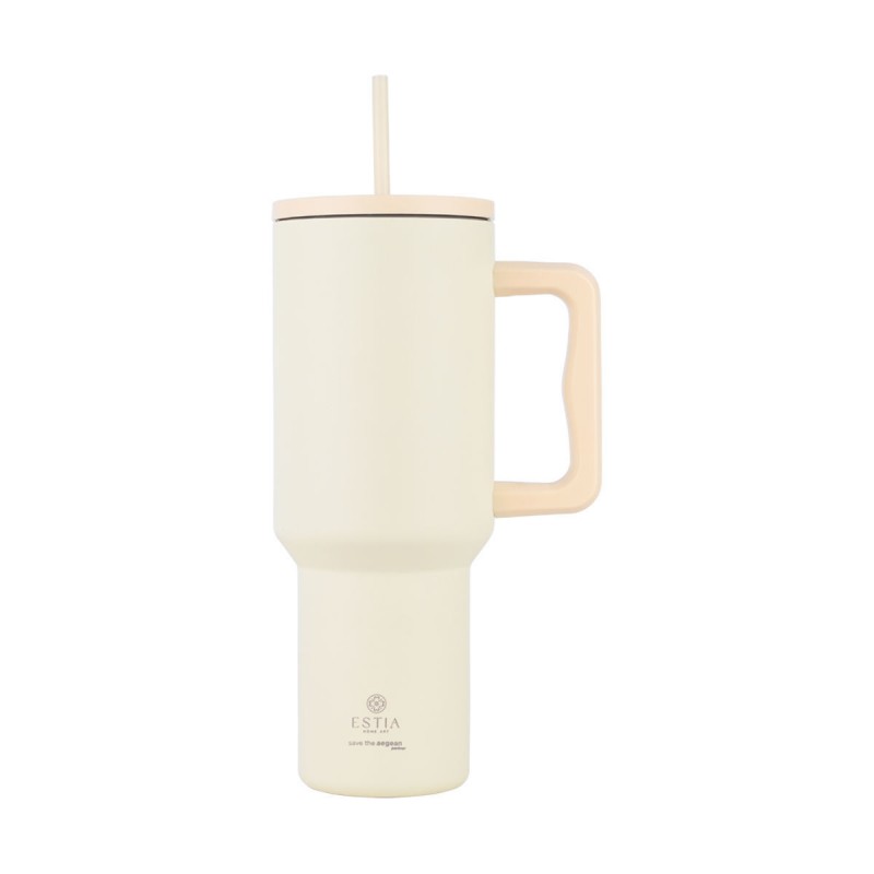 Estia Θερμός Straw Tumbler Xl Save The Aegean 1200ml Lily White