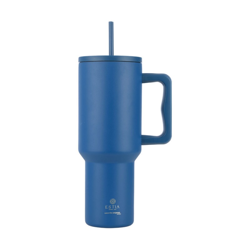 Estia Θερμός Straw Tumbler Xl Save The Aegean 1200ml Denim Blue