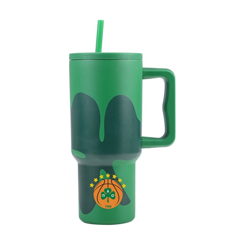 Estia Straw Tumbler XL Save the Aegean Ανακυκλώσιμο Handled Tumbler Θερμός Ανοξείδωτο BPA Free 900ml Panathinaikos BC Edition με Καλαμάκι και Λαβή