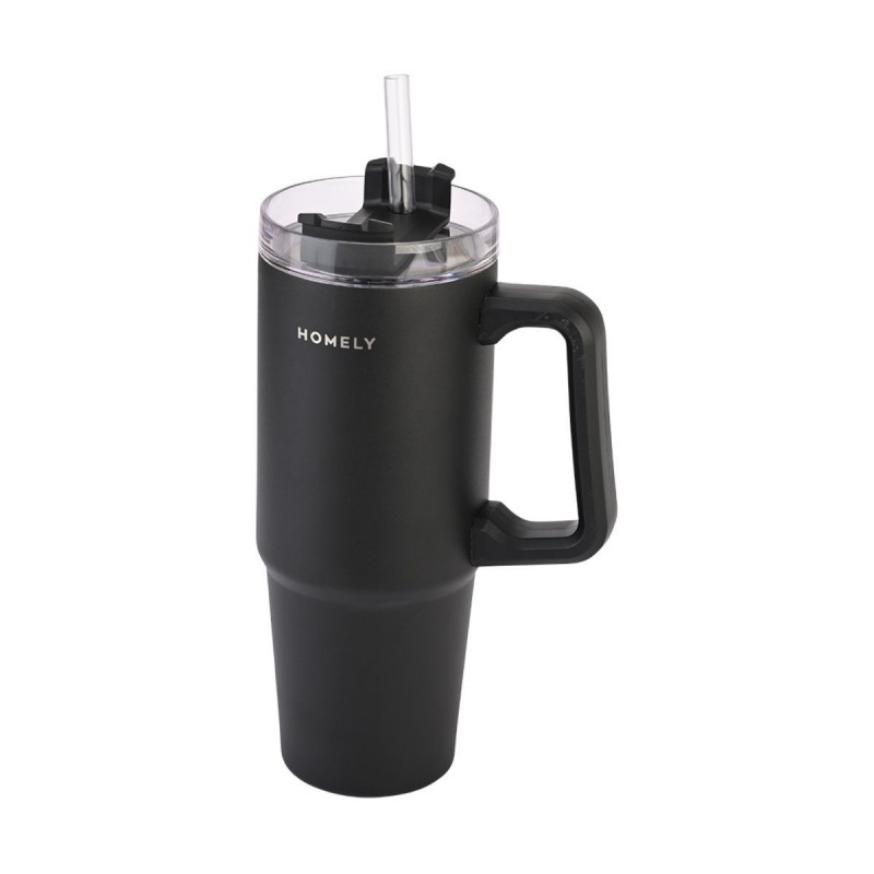 Θερμός Homely Straw Tumbler 900ml Midnight Black Estia