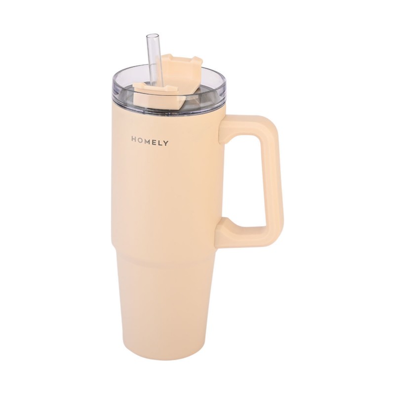 Θερμός Homely Straw Tumbler 900ml Sandstone Estia