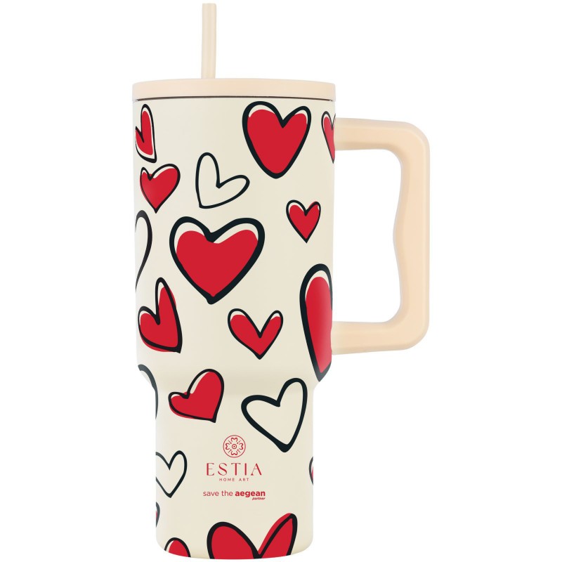 Θερμός Straw Tumbler Xl Save The Aegean 900 ml Red Valentine