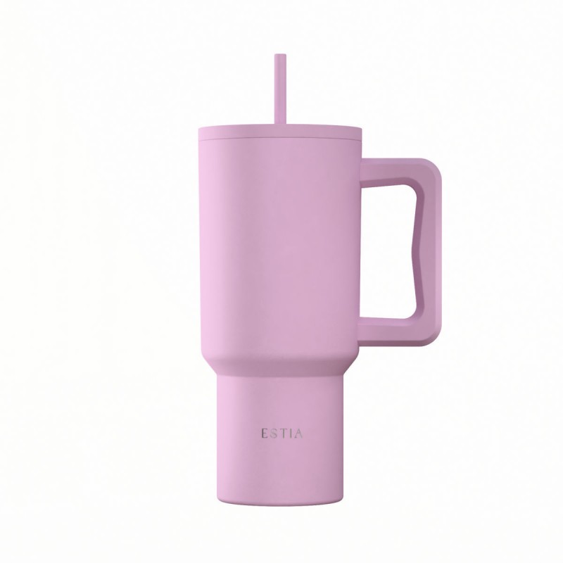 Ανακυκλώσιμο Handled Tumbler Θερμός Ανοξείδωτο BPA Free Straw Tumbler Xl Save The Aegean 900ml Lavender Με Καλαμάκι Και Λαβή Estia 