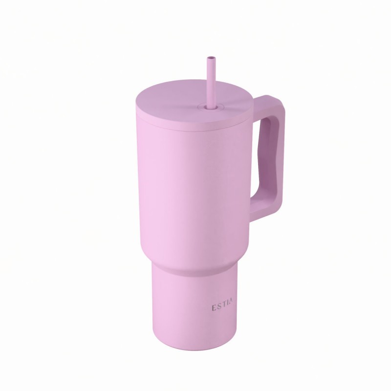 Ανακυκλώσιμο Handled Tumbler Θερμός Ανοξείδωτο BPA Free Straw Tumbler Xl Save The Aegean 900ml Lavender Με Καλαμάκι Και Λαβή Estia 