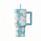 Estia Straw Tumbler XL Save The Aegean Ανακυκλώσιμο Handled Tumbler Θερμός Ανοξείδωτο BPA Free 900ml Blue Daisy με Καλαμάκι και Λαβή