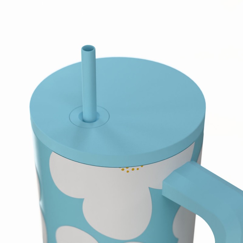 Estia Straw Tumbler XL Save The Aegean Ανακυκλώσιμο Handled Tumbler Θερμός Ανοξείδωτο BPA Free 900ml Blue Daisy με Καλαμάκι και Λαβή