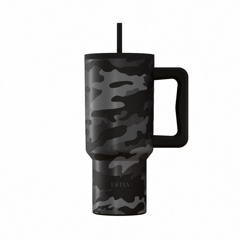 Κούπα - Θερμός Με Καλαμάκι XL Dark Camo Save The Aegean 900ml Grey-Black Estia