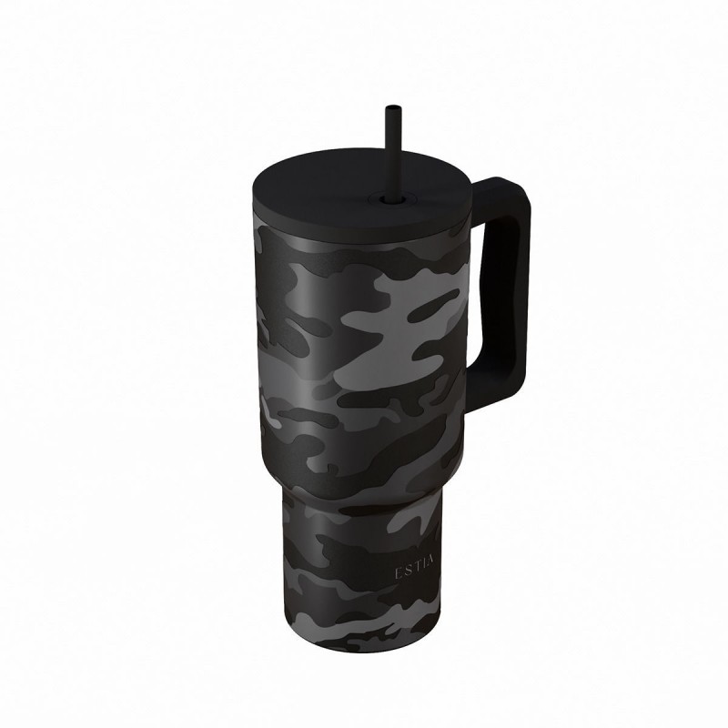 Κούπα - Θερμός Με Καλαμάκι XL Dark Camo Save The Aegean 900ml Grey-Black Estia