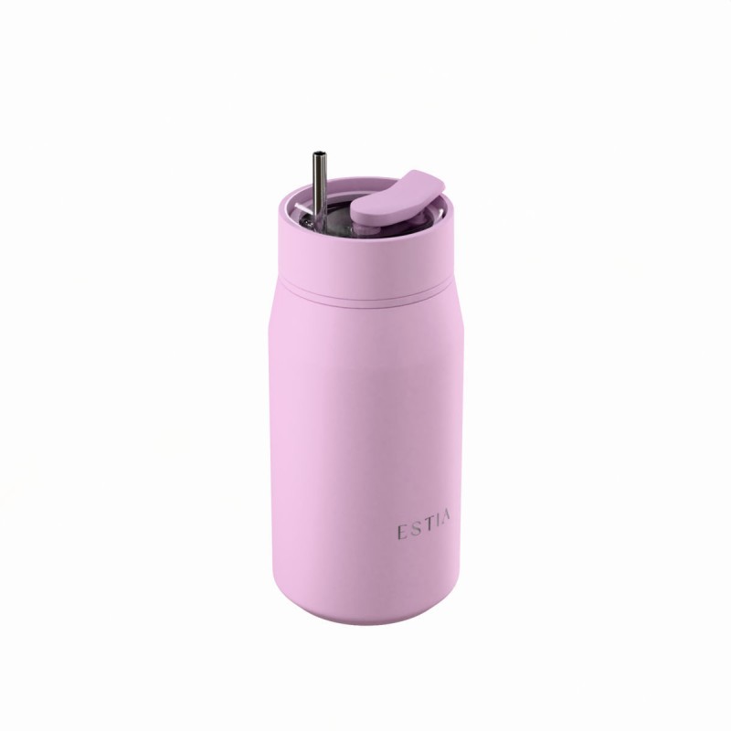 Ποτήρι Θερμός Ανοξείδωτο BPA Free 360ml Lavender Με Καλαμάκι Lens Save The Aegean Estia 