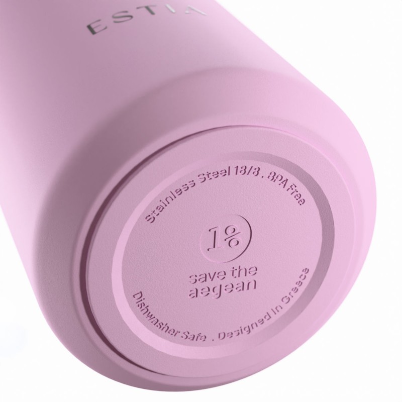 Ποτήρι Θερμός Ανοξείδωτο BPA Free 360ml Lavender Με Καλαμάκι Lens Save The Aegean Estia 