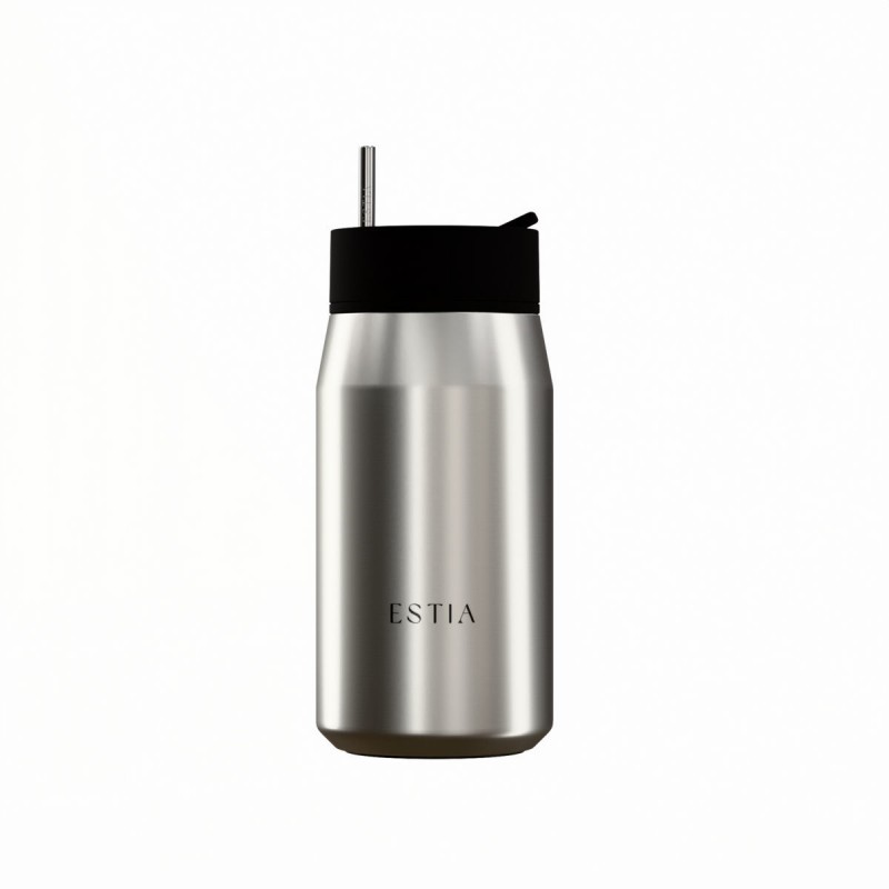 Ποτήρι Θερμός Ανοξείδωτο BPA Free 360ml Brushed Με Καλαμάκι Lens Save The Aegean Estia 