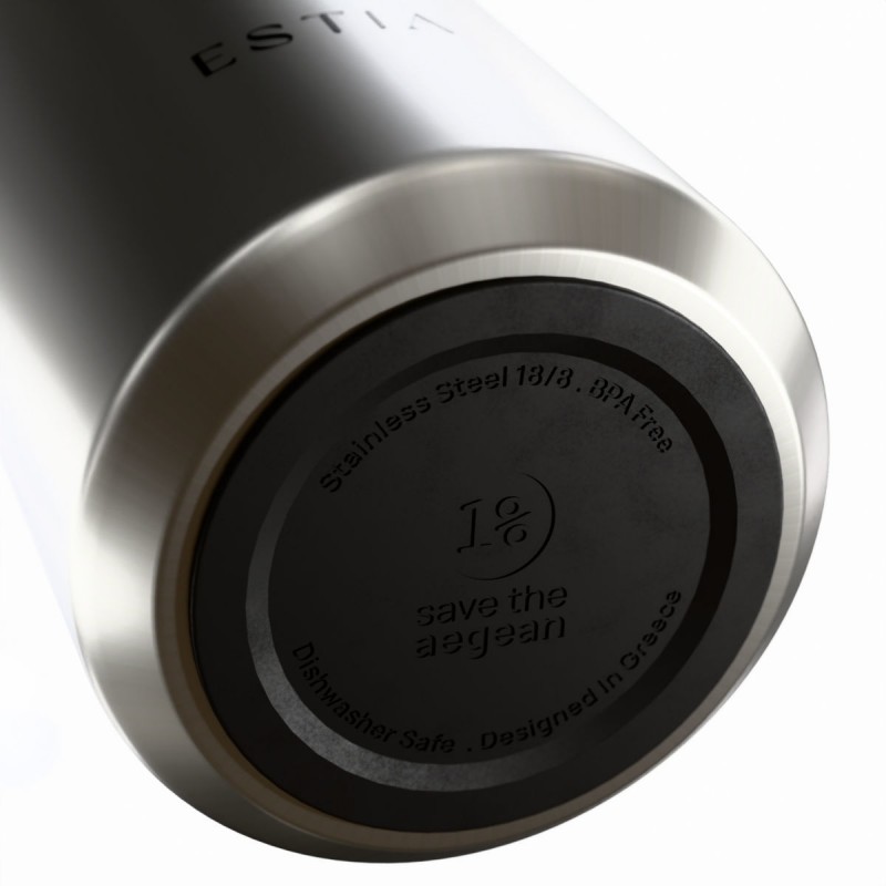 Ποτήρι Θερμός Ανοξείδωτο BPA Free 360ml Brushed Με Καλαμάκι Lens Save The Aegean Estia 