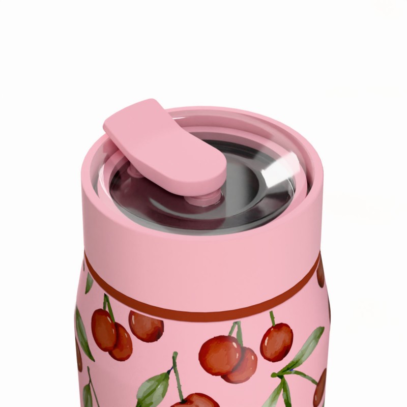 Ποτήρι Θερμός Ανοξείδωτο BPA Free 360ml Cherry Rose Με Καλαμάκι Lens Save The Aegean Estia 