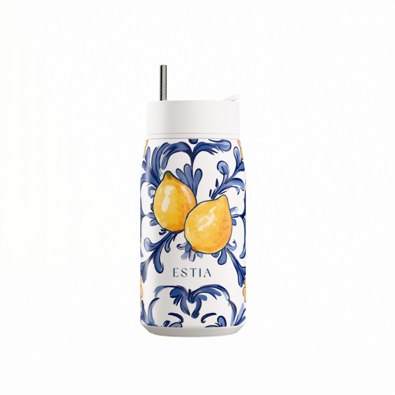 Ποτήρι Θερμός Ανοξείδωτο BPA Free 360ml Amalfi Coast Με Καλαμάκι Lens Save The Aegean Estia 