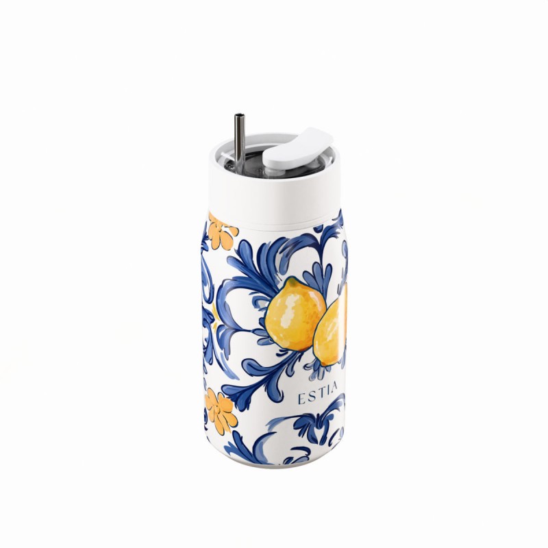 Ποτήρι Θερμός Ανοξείδωτο BPA Free 360ml Amalfi Coast Με Καλαμάκι Lens Save The Aegean Estia 