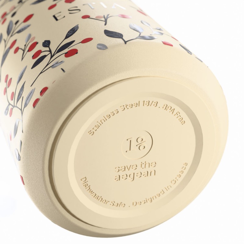 Ποτήρι Θερμός Ανοξείδωτο BPA Free 360ml Bloom Beige Με Καλαμάκι Lens Save The Aegean Estia 