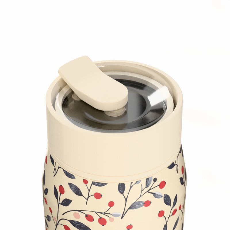Ποτήρι Θερμός Ανοξείδωτο BPA Free 360ml Bloom Beige Με Καλαμάκι Lens Save The Aegean Estia 