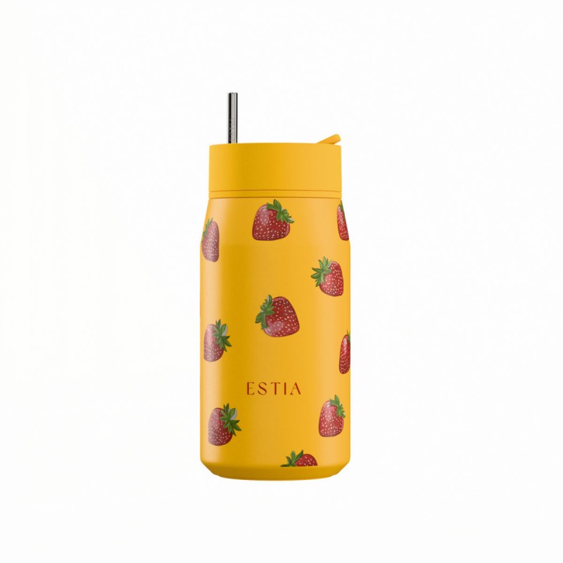 Ποτήρι Θερμός Ανοξείδωτο BPA Free 360ml Berry Bright Με Καλαμάκι Lens Save The Aegean Estia 