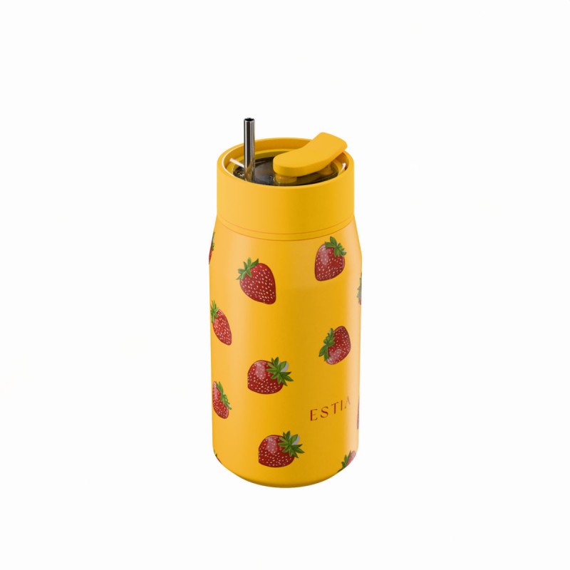Ποτήρι Θερμός Ανοξείδωτο BPA Free 360ml Berry Bright Με Καλαμάκι Lens Save The Aegean Estia 