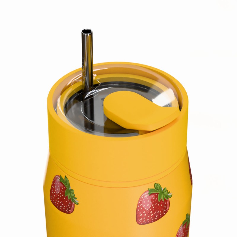 Ποτήρι Θερμός Ανοξείδωτο BPA Free 360ml Berry Bright Με Καλαμάκι Lens Save The Aegean Estia 