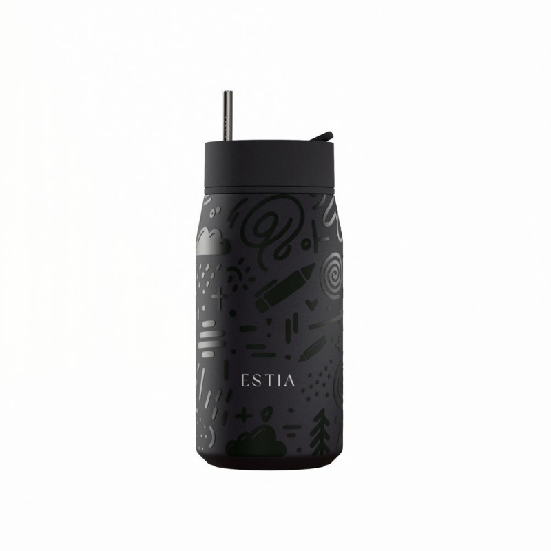 Ποτήρι Θερμός Ανοξείδωτο BPA Free 360ml Noir Echo Με Καλαμάκι Lens Save The Aegean Estia 