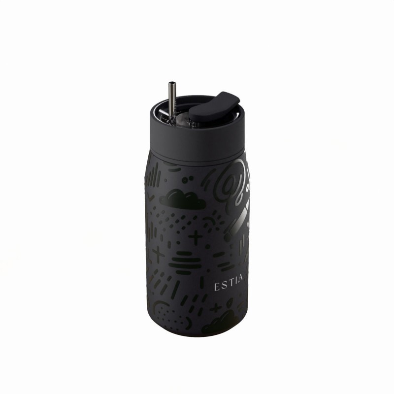 Ποτήρι Θερμός Ανοξείδωτο BPA Free 360ml Noir Echo Με Καλαμάκι Lens Save The Aegean Estia 