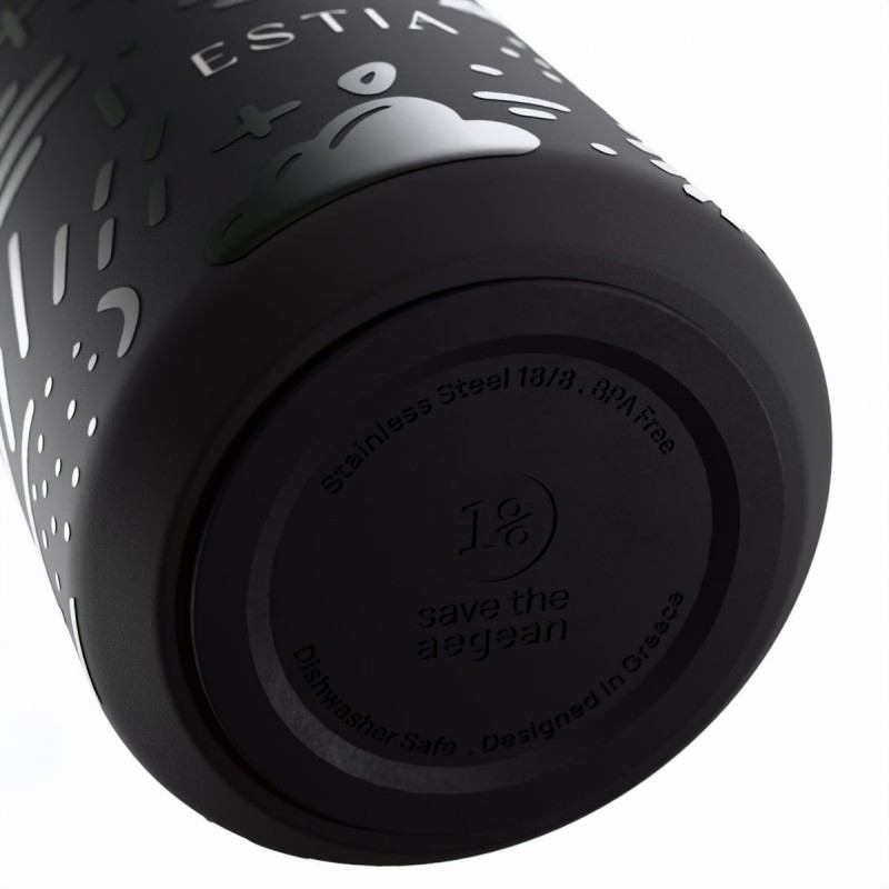 Ποτήρι Θερμός Ανοξείδωτο BPA Free 360ml Noir Echo Με Καλαμάκι Lens Save The Aegean Estia 